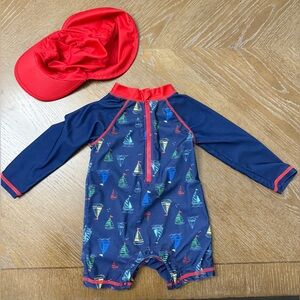 Baby Swim Set - Navy and Red with sailboats pattern
